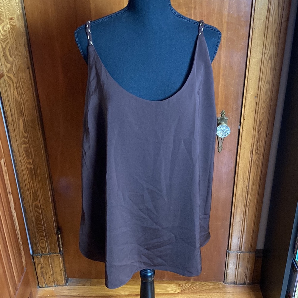Chocolate brown City Chic cami w/ gold braided straps, size XL (22) NWT